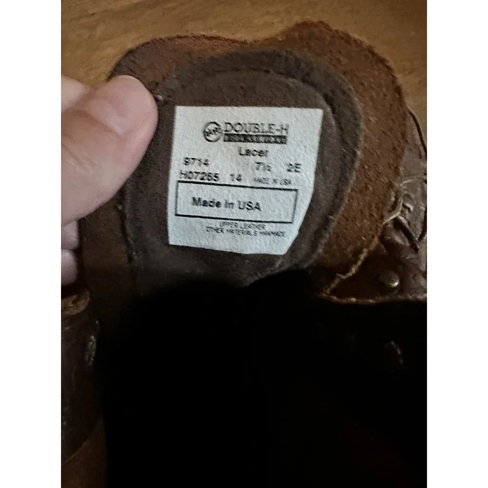 Double H 9714 Mens 7.5‎ EE Brown Leather Lace Up Work Boots USA Made